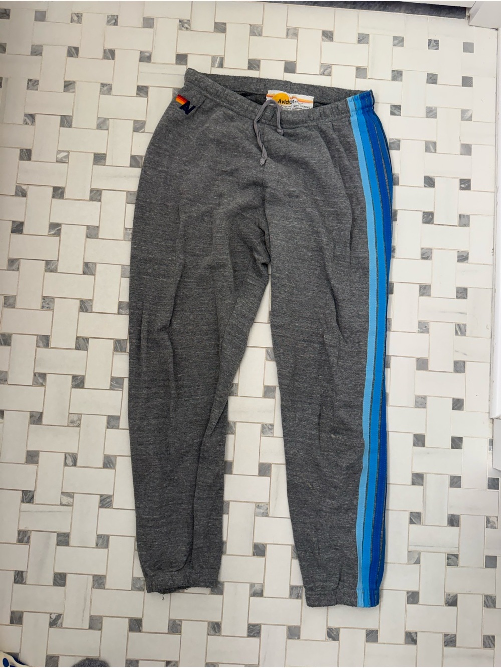 Aviator Nation Gray Sweatpants with Blue Stripe Detail